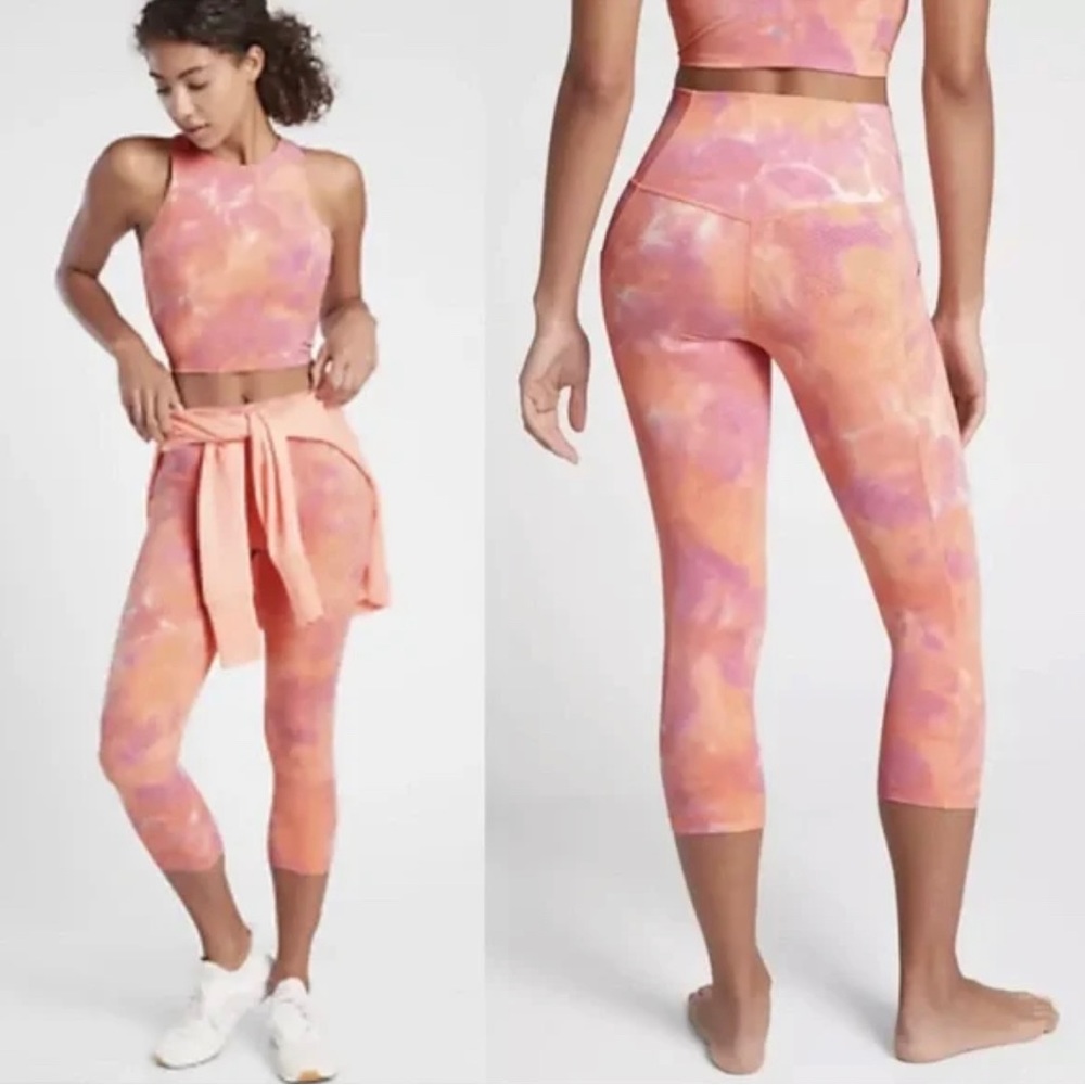 NWT Athleta Salutation Stash Pocket Capri II, Size S, Pink and Orange